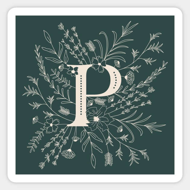 Botanical Letter P (Forest Green) Sticker by Cascade Patterns